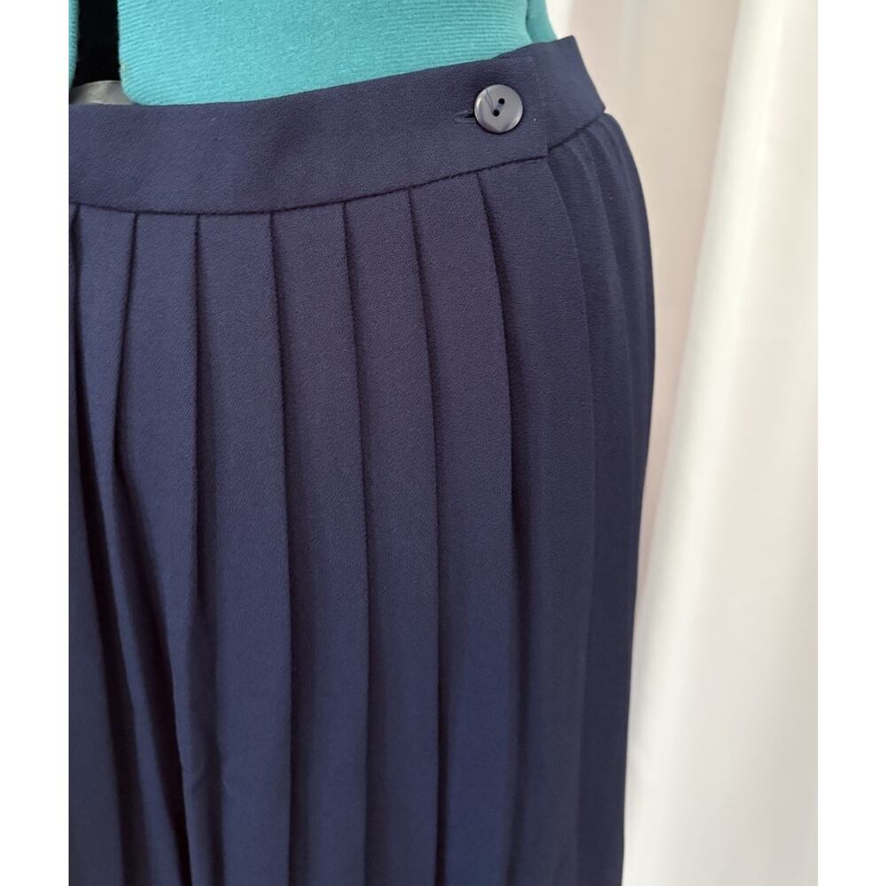 Focus 2000 Dark Blue Pleated A Line Long Skirt, Button And Zip Closure Sz 14 - Picture 2 of 4